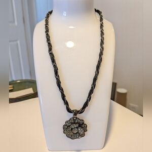 Black Rose Rhinestone Pendant Necklace